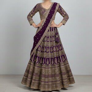 Elegant Purple and Gold Lehenga